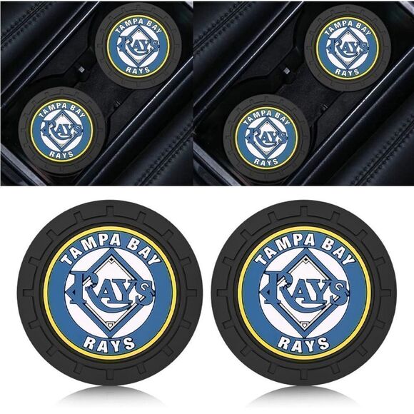 MLB Tampa Bay Rays car cup Coasters in black with logo Set of 2 NWT - Picture 1 of 7